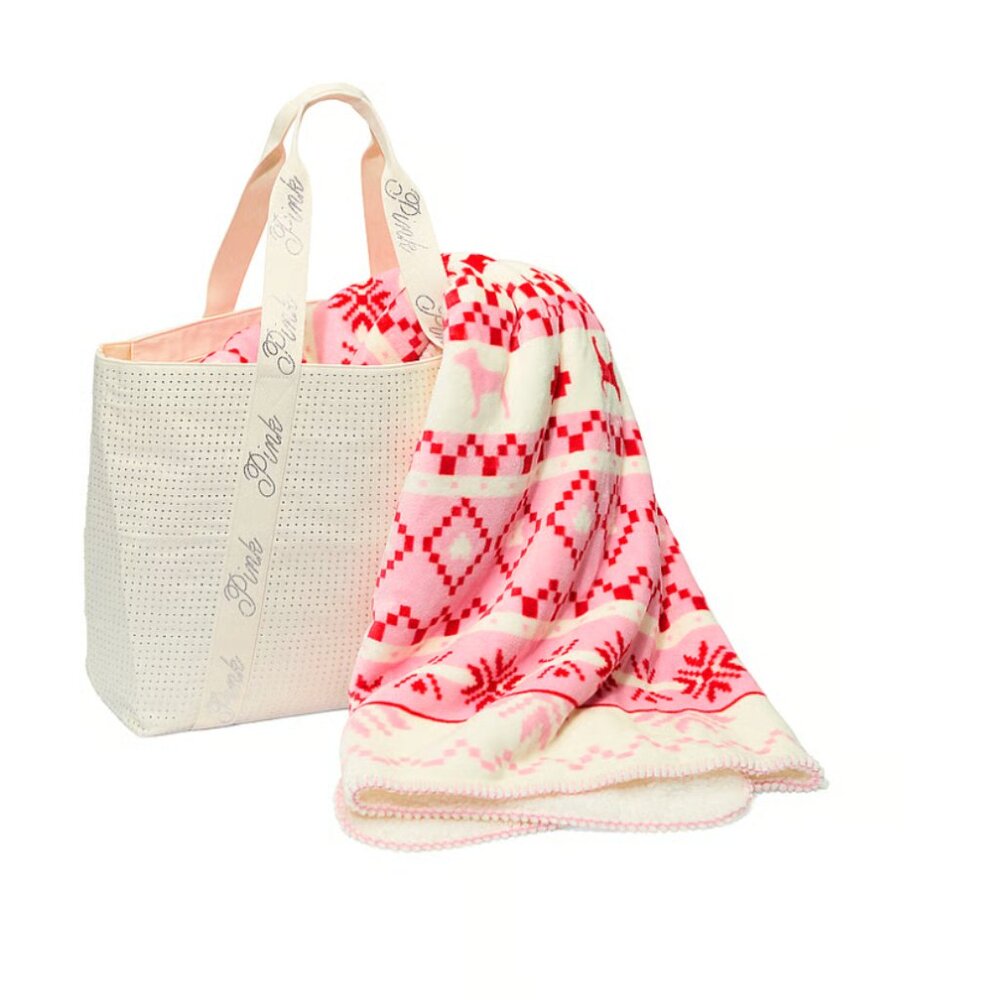 Victoria's Secret Cozy Plush Blanket and Bling Tote Bag Set
